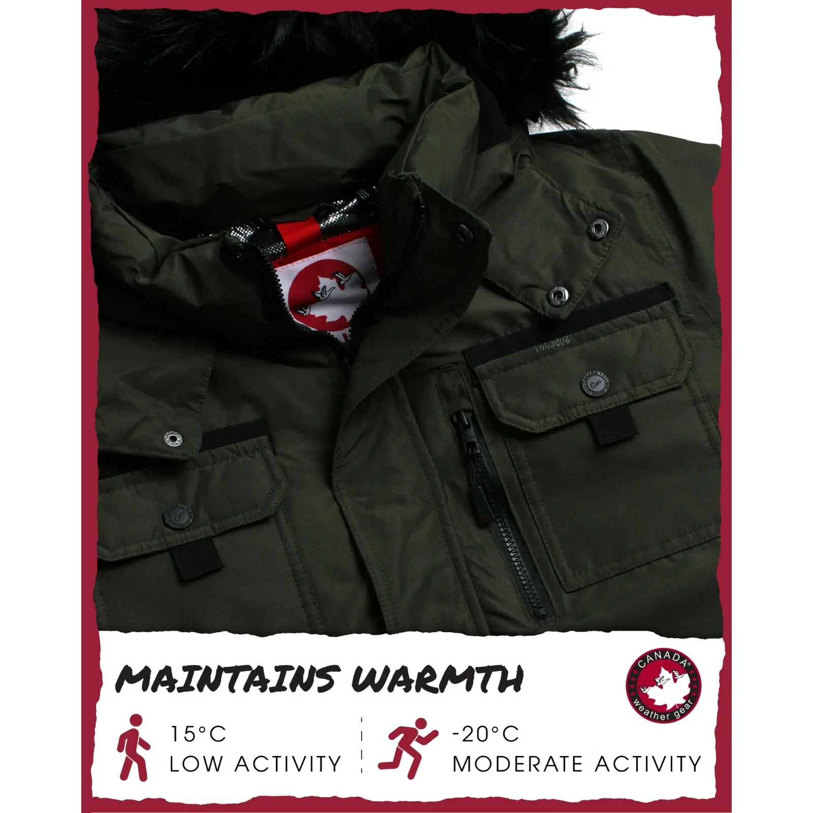 CANADA GOOSE Parka uomo Canada Weather Gear tela pesante tripla oca oliva con cappuccio NUOVO XL