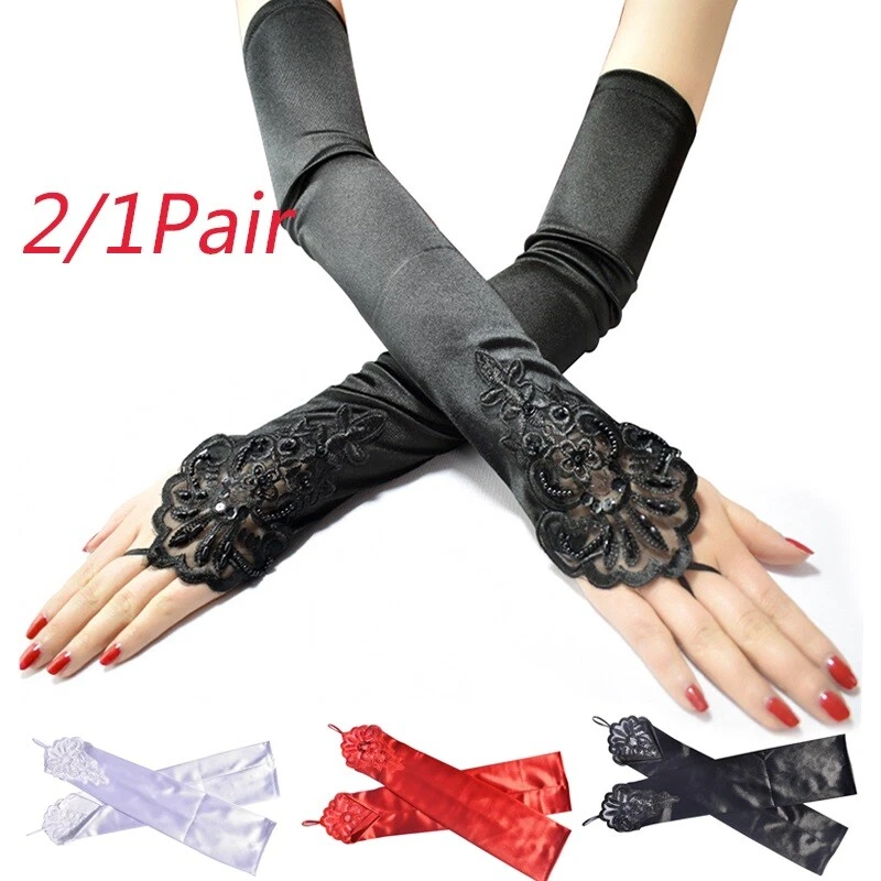 US Women 1920S Long Flapper Fingerless Evening Opera Satin Gloves Bride 18.9” | eBay