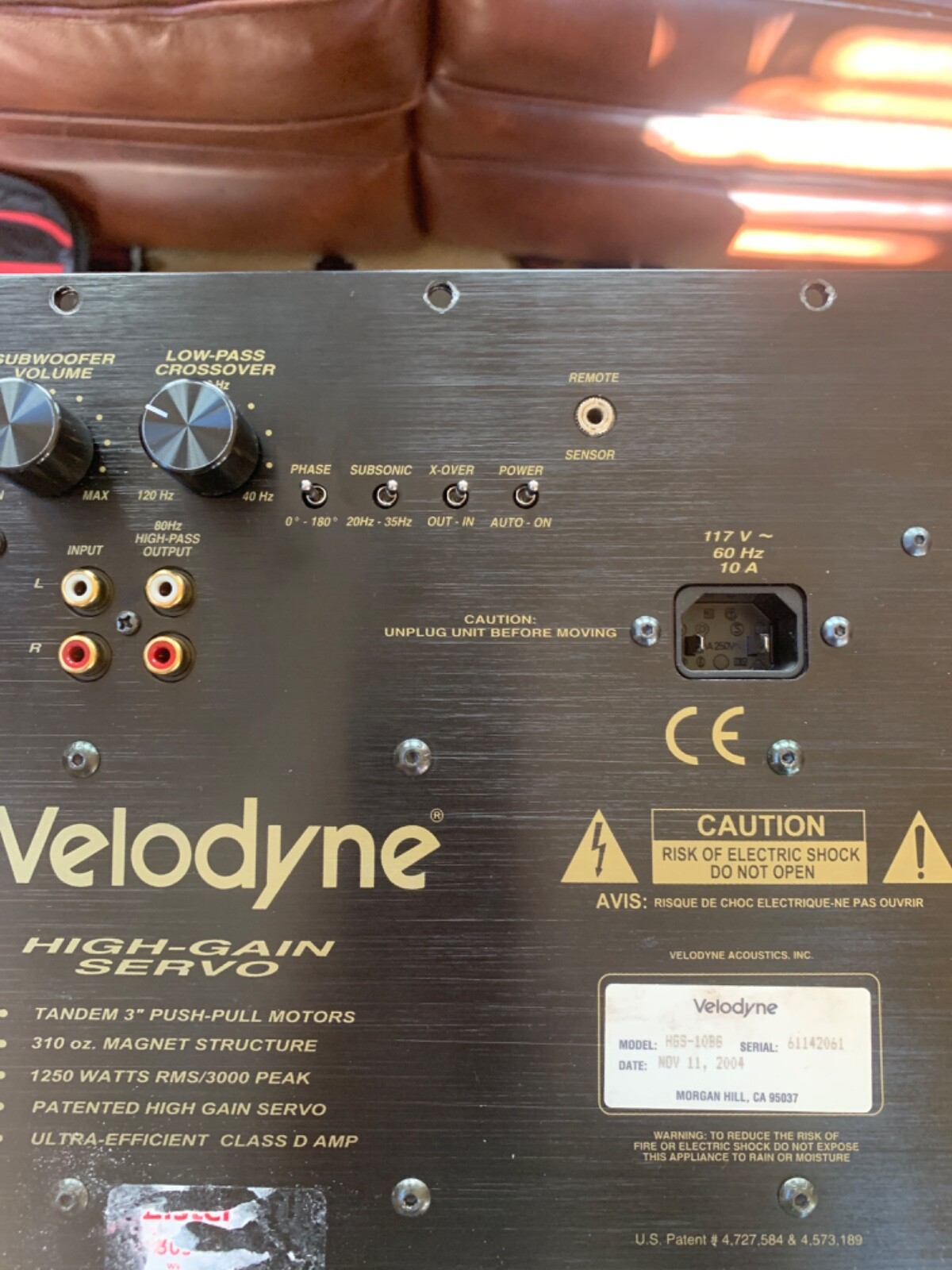 Velodyne HGS10BG High Gain Subwoofer. Class D Amp 1250w. New amp