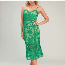 Lulus Deeply Cherished Green Lace Midi Dress Size  L