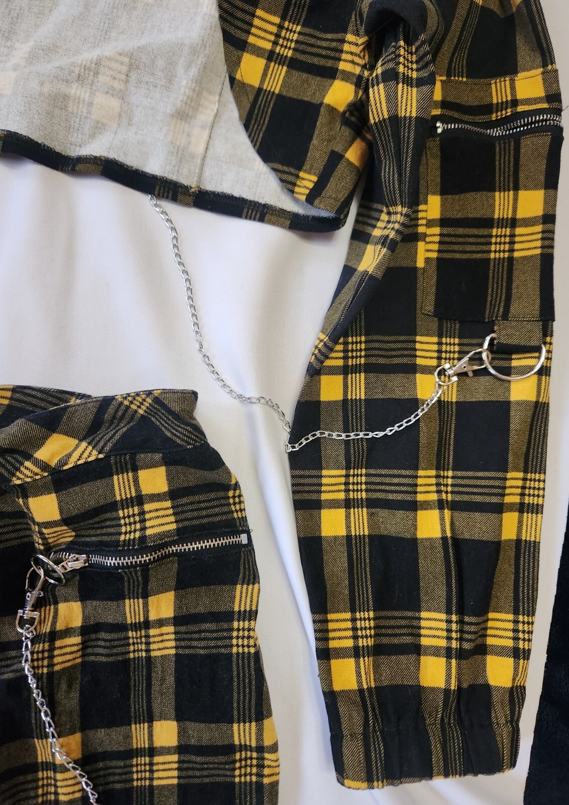 American Bazi Yellow Plaid Punk Croped Jacket & P… - image 4