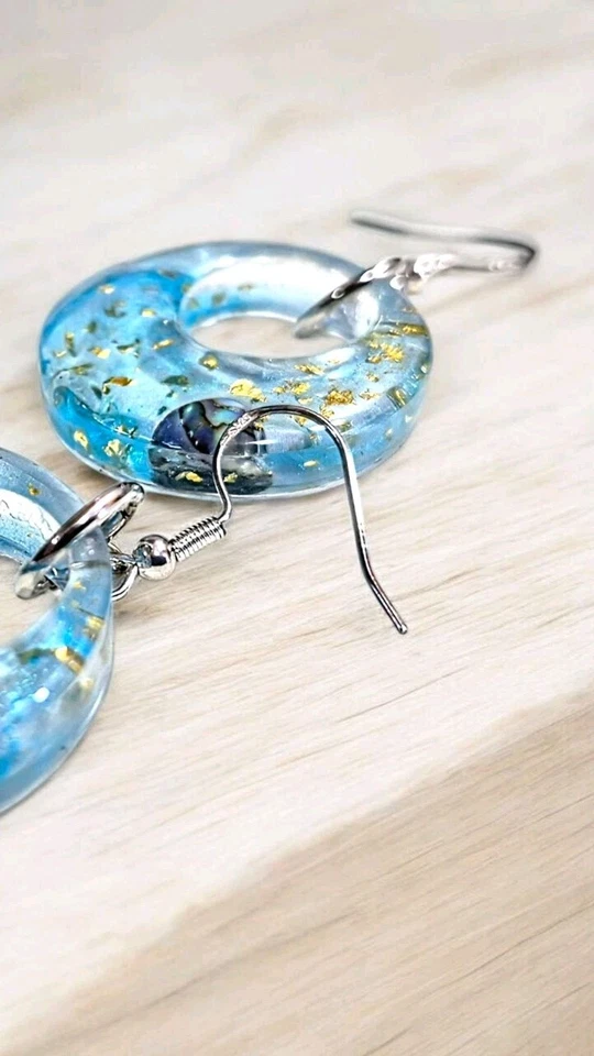 {24K и абалона } 925 пробы серьги с абалоном инкрустация и золотые хлопья - Изображение 2 из 4