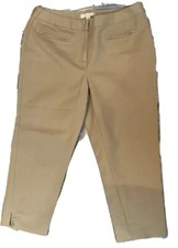 Chicos Size 2 12-14 Beige Capri Pants Cotton Spandex.