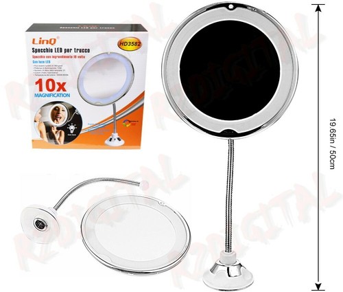 SPECCHIO per TRUCCO INGRANDIMENTO 10x VENTOSA LUCE LED FLESSIBILE ROTAZIONE  360° | eBay