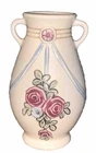 VTG Weller Roma Pottery Floral Rose Swag Vase 5.25”T 3.5”Diam Body Double Handle