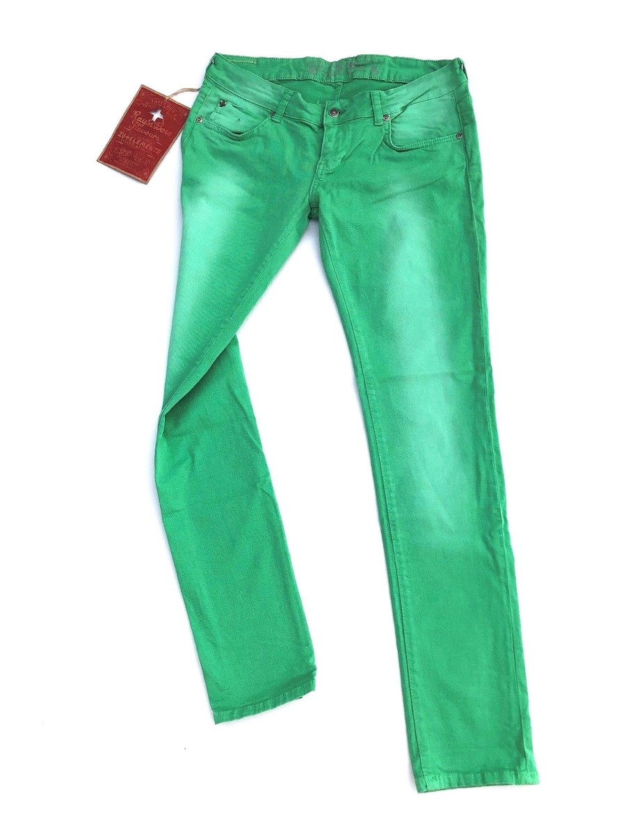 NWT ZU+ELEMENTS Ashlee Summer Denim Green Jeans Slim Fit Made In Italy Sz 28