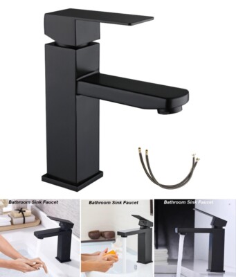 Single Handle Kitchen Bathroom Faucet Sink Basin Mixer Tap Sprayer Black Square
