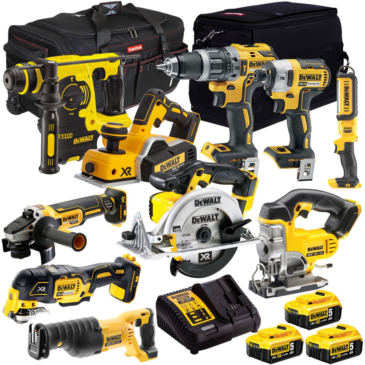 Dewalt 18V 10 Piece Power Tool Kit with x Battery Charger Bag  DEWKIT4M