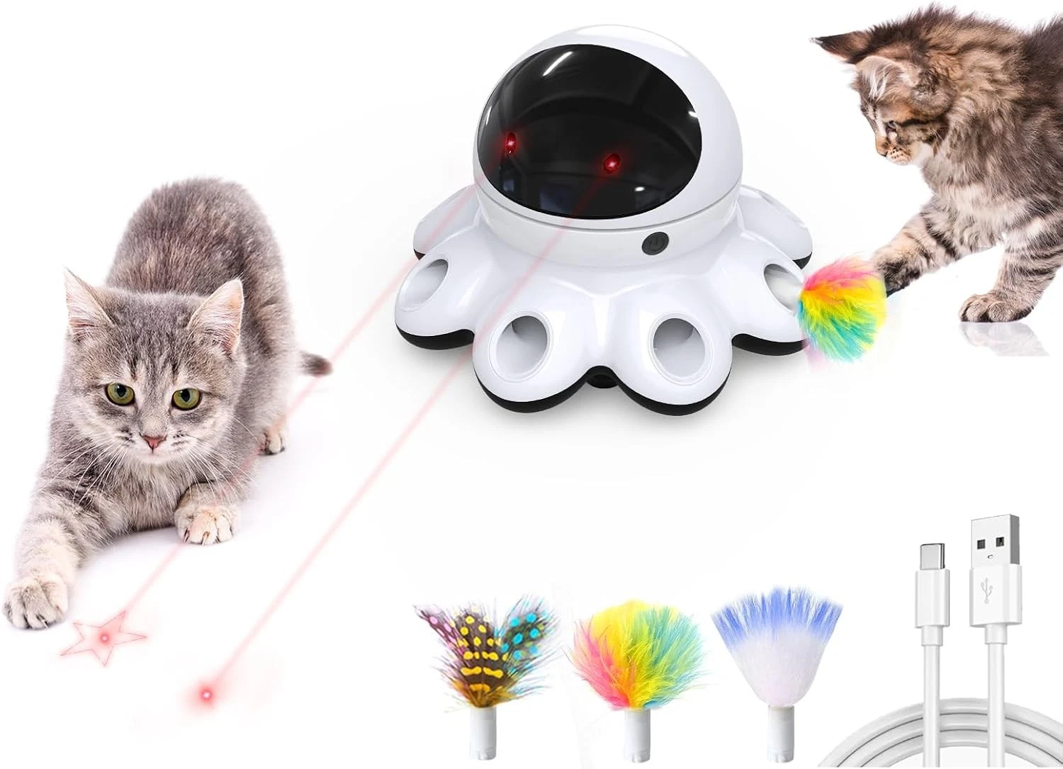 2-in-1 Interactive Cat Toy Automatic 8 Holes Mice Whack A Mole Moving Feather