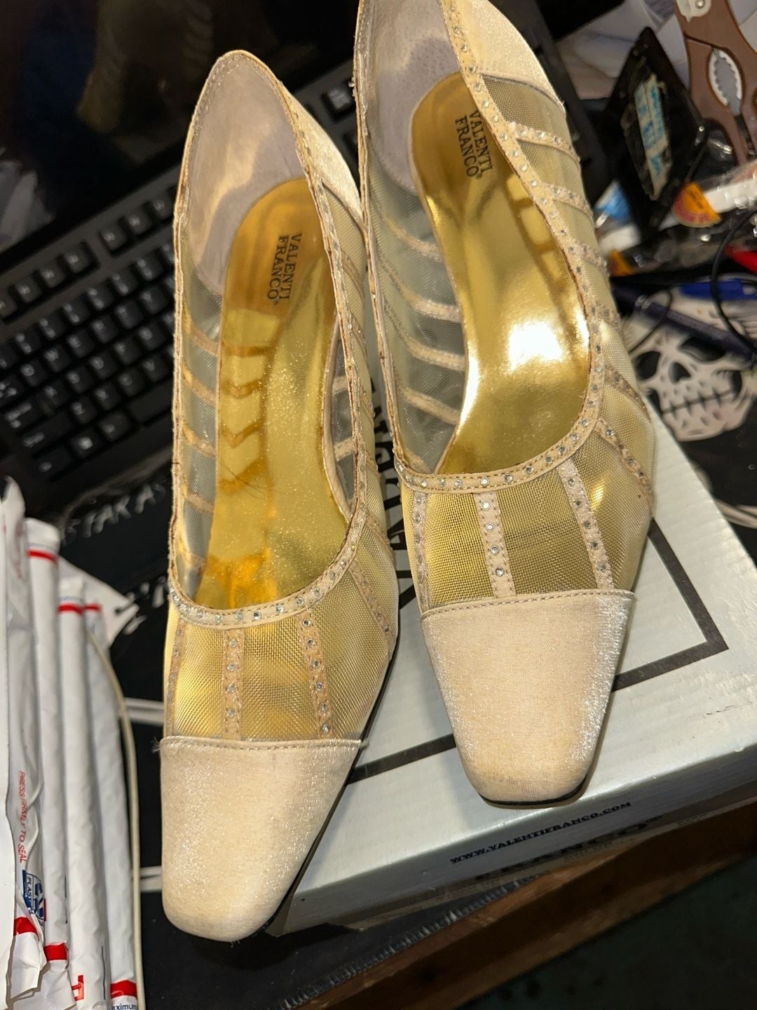 Valenti Franco Sally-3 Champagne Mesh Sequin Heels Size 9M