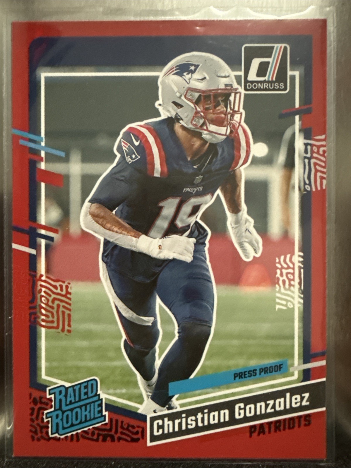 Christian Gonzalez 2023 Donruss Press Proof Red New England Patriots Rookie #369
