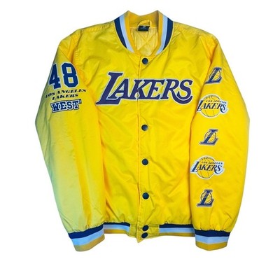 NBA Los Angeles Lakers Jacket Med Yellow Quilted Snap Front Logo Sleeve Bomber