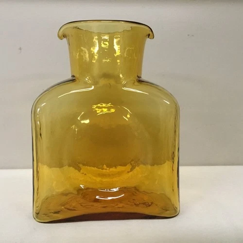 Blenko Bottle Amber Double Spout Water Pitcher 384 Retro Colored Glass Vase MCM