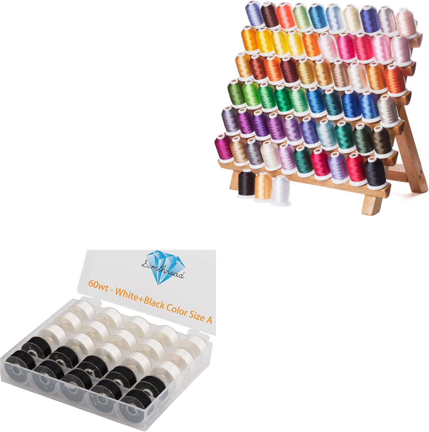 Thread Bundle: 15 White & 10 Black Bobbins + 63 Colors 1000m