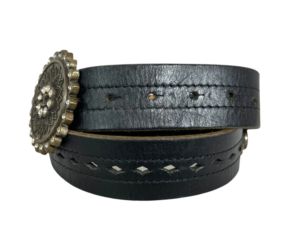 Cinturón De Colección Roberto Cavalli Ittierre Italiano Cuero Marrón Oscuro con Hebilla de Estrás Foto 2 de 4