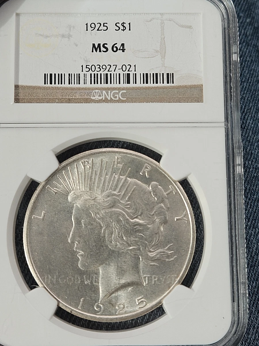 Silver MS 64 Graded 1925 Year Peace Dollars (1921-1935) for sale