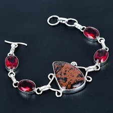 Fascinating Mahogany Obsidian, Garnet 925 Sterling Silver Bracelet 7-8"