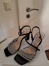 Sandalen mit Absätzen und Strasssteinen Gr. 38 Schwarz Damen