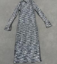 TAN Pencil Dress Womens XS Heather Gray Textured Round Neck Side Slit Casual