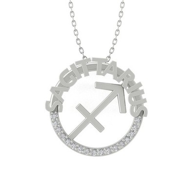 14k Weißgold Lab Grown Diamant Sternzeichen Anhänger Halskette 18'' Silber Kabel Kette