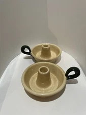 2 Poppytrail Metlox Candleholder Vernon California Provincial Dark Green Handle 