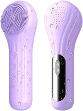 Silicone Face Scrubber - Facial Cleansing Brush w/ Heating & Vibration - Purple