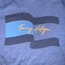Tommy Hilfiger Men's Crewneck Sweater Blue Graphic Logo Size Large