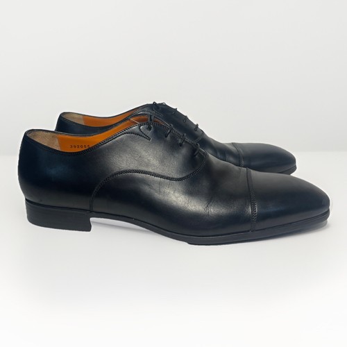 Santoni Salem Cap Toe Oxford Shoes Black Leather Mens 13D Made In Italy