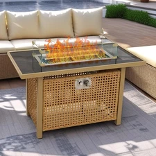 Outdoor Patio 43" Propane Gas Fire Pit Table, 60000 BTU Rectangular Open Weave w