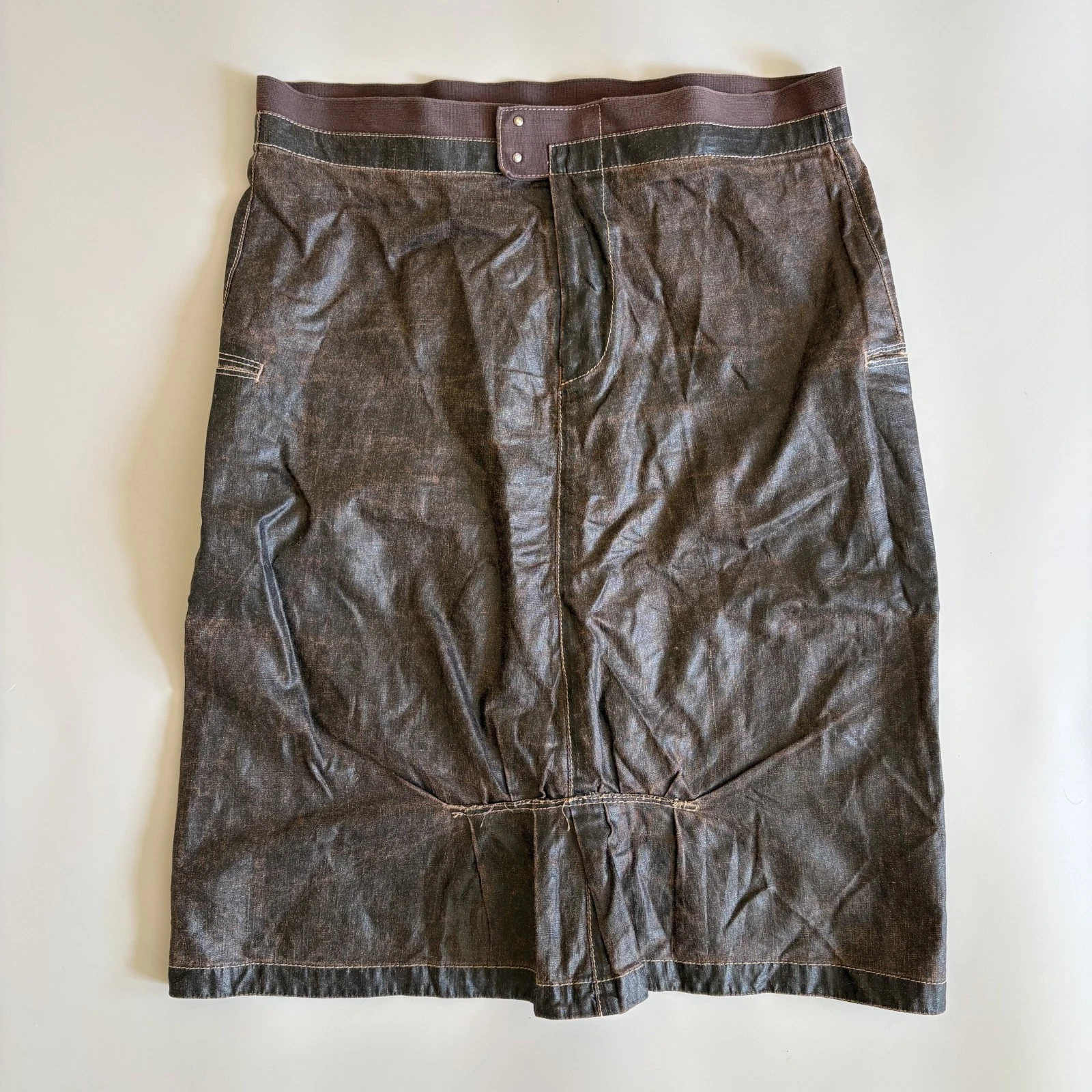 MARITHE FRANCOIS GIRBAUD VINTAGE LINEN SKIRT BROWN AVANT GARDE F38