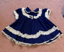 Vintage 18 Month Dress Circle Frilly Ruffle Lace Party Pageant Navy Blue