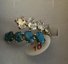 Bomb Party December 2025 Ring Size 10 Turquoise Magnesite &diamond CZ Gold Pl.