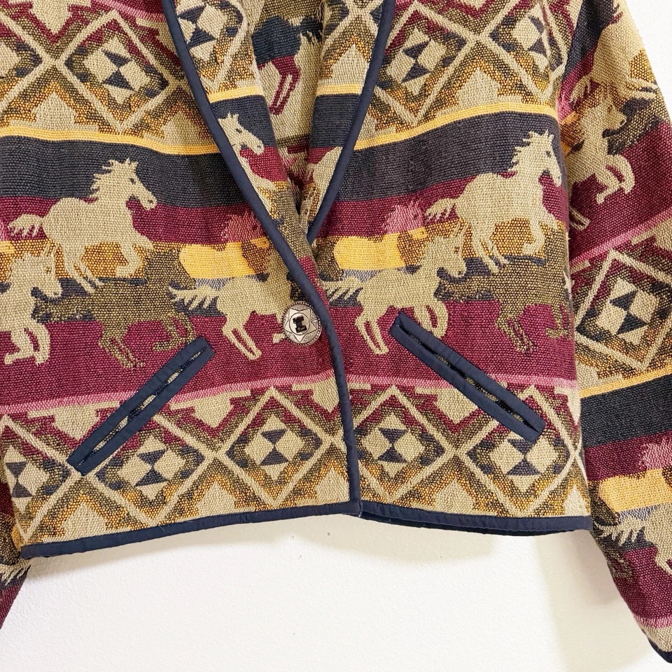 Vintage 90s New Identity Running Horses Tapestry Jacket Size S Western Cowgirl  - Image 4 of 4