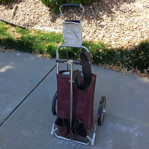 VINTAGE FOREWAY PREMIER GOLF BAG PUSH PULL CART COMBO Maroon Red