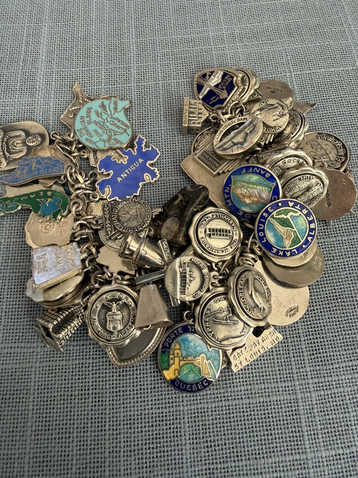 Sterling Silver World Travel Charm Bracelet 65! Charms NO RES