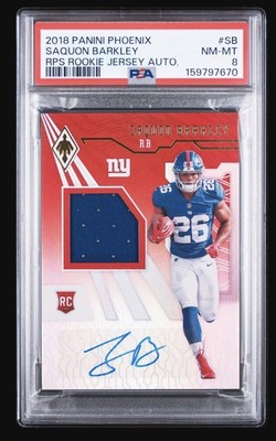 2018 Panini Phoenix RPA /99 Saquon Barkley Auto RC Worn Giants PSA Pop 2 Higher 