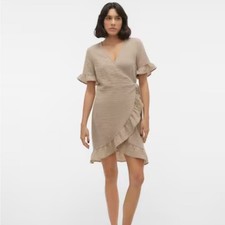 Vero Moda Beige Ruffle Wrap Dress