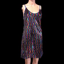Allegra K Womens XS Rainbow Sequin Slip Dress Spaghetti Strap Party