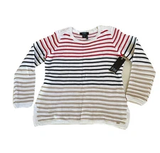 FDJ French Dressing Jeans Striped Knit Pullover LS Women's Sweater Size Large