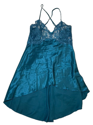 Vintage Shirley of Hollywood Aquamarine High-Low Backless Slip Dress Size L