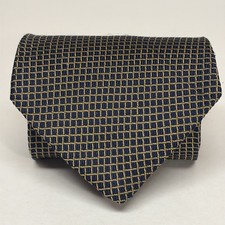 Brooks Brothers Makers Tie Blue Gold Geometric Repp Silk Necktie Made In USA A28