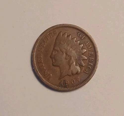 1907 Indian Head Cent-Very Good - Medium Brow  Partial Liberty Visible Free Post