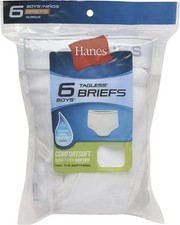 Hanes Boys 6 Pack Tagless White Briefs - Size: M 10-12
