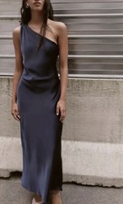 ZARA NWT WOMAN 79 SS25 ZW COLLECTION SATIN EFFECT MAXI DRESS DARK NAVY 9178/399