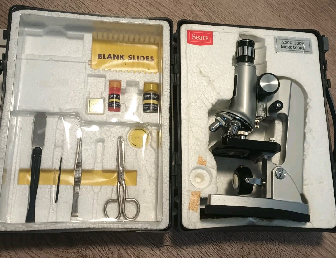 Vintage 1959 Sears 1200X Power Zoom Microscope Set w/ Box Model 49