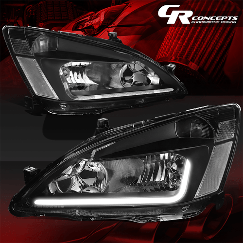 PAIR OF BLACK CLEAR CORNER LED DRL STRIP HEADLIGHTS LH+RH FOR 03-07 HONDA ACCORD - Bild 1 von 11