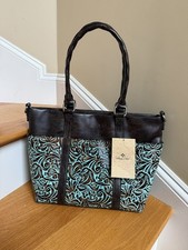 New Patricia Nash Carducci Tooled Turquoise Leather Laptop Crossbody Bag NWT