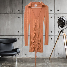 Princess Polly Orange Ribbed Ruched Long Sleeve Bodycon Mini Dress Size 6