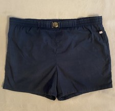 Vintage JANTZEN Mens Mesh Lined Blue Swim Trunks Board Shorts Buckle 1960s Sz 38