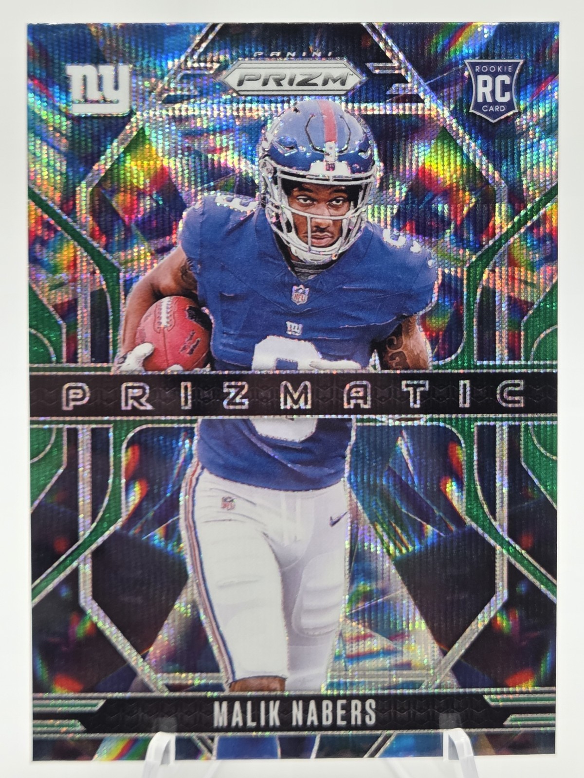 Malik Nabers 2024 Panini Prizm Green Wave Prizmatic Rookie Card #13 - Giants RC
